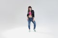Young woman hip hop dancer, in the Studio on a Royalty Free Stock Photo