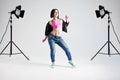 Young woman hip hop dancer, in the Studio on a Royalty Free Stock Photo