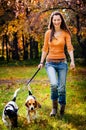 Young woman and his dogs Royalty Free Stock Photo