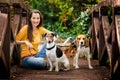 Young woman and his dogs Royalty Free Stock Photo