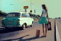 Young Woman Hitchhiking for Travel