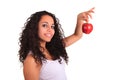 Young woman holding apple. Isolated over white Royalty Free Stock Photo