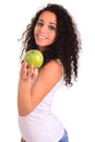 Young woman holding apple. Isolated over white Royalty Free Stock Photo