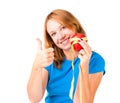 Young woman holding apple and measuring tape Royalty Free Stock Photo