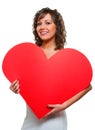 Young woman holding big red heart Royalty Free Stock Photo