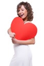 Young woman holding big red heart Royalty Free Stock Photo