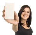 Young woman holding a blank business card Royalty Free Stock Photo