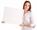 Young Woman Holding a Blank White Sign