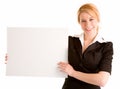 Young Woman Holding a Blank White Sign