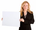 Young Woman Holding a Blank White Sign