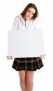 Young Woman Holding a Blank White Sign