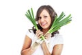 Young woman holding celery Royalty Free Stock Photo