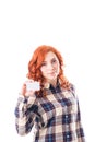 Young woman holding credit card isolated on white background Royalty Free Stock Photo