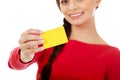 Young woman holding empty business card Royalty Free Stock Photo