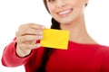 Young woman holding empty business card Royalty Free Stock Photo