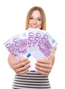 Young woman holding 2500 Euro