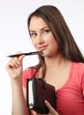 Young woman holding a filofax