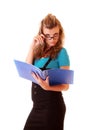 Young woman holding folder isolated Royalty Free Stock Photo