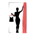 Woman silhouette in fitting room, modern shopping