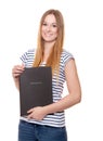 Young woman holding her application file Royalty Free Stock Photo