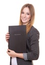 Young woman holding her application file Royalty Free Stock Photo