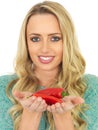 Young Woman Holding Hot Spicy Raw Red Chillies Royalty Free Stock Photo