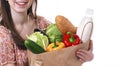 Young Woman Holding Large Bag of Healthly Groceries Royalty Free Stock Photo