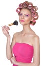 Young woman holding makeup brush Royalty Free Stock Photo