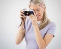Young woman holding old film camera Royalty Free Stock Photo
