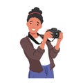 Young Woman Holding Photo Camera Capturing Moments And Exploring Her Surroundings, Cartoon Vector Illustration