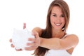 Young woman holding piggy bank Royalty Free Stock Photo