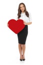 Young woman holding red heart banner Royalty Free Stock Photo