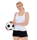 Young woman holding soccer ball Royalty Free Stock Photo