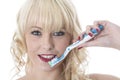 Young Woman Holding Tooth Brush Brushing Teeth Royalty Free Stock Photo