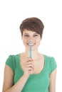 Young woman holding tooth brush Royalty Free Stock Photo