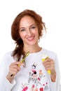 Young woman holding tooth brush and toothpaste Royalty Free Stock Photo