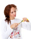 Young woman holding tooth brush and toothpaste Royalty Free Stock Photo