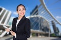 Young woman holding using touch pad tablet computer, model is a asian Royalty Free Stock Photo