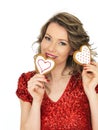 Young Woman Holding Valentines Ginger Biscuits Royalty Free Stock Photo