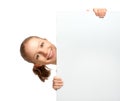 Young woman holding a white blank empty billboard isolated Royalty Free Stock Photo