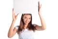 Young woman holding white board Royalty Free Stock Photo