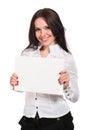 Young woman holding a white notebook
