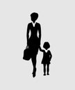 Young woman holds a little girl by the hand.Vector illustration.