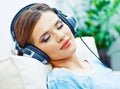 Young woman home portrait. Sleeping girl with head Royalty Free Stock Photo