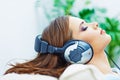 Young woman home portrait. Sleeping girl with head Royalty Free Stock Photo