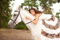 Young woman on a horse. Horseback rider, woman riding horse Royalty Free Stock Photo