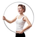 Young woman with hula hoop Royalty Free Stock Photo