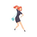 Young woman hurrying up looking at watch, businesswoman character is late for work vector Illustration on a white