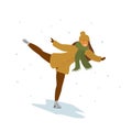 Young woman ice skating isolated vector illustration