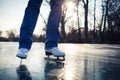 Young woman ice skating outdoors on a pond